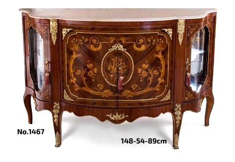 French Louis XV style ormolu-mounted marquetry inlaid display Sideboard